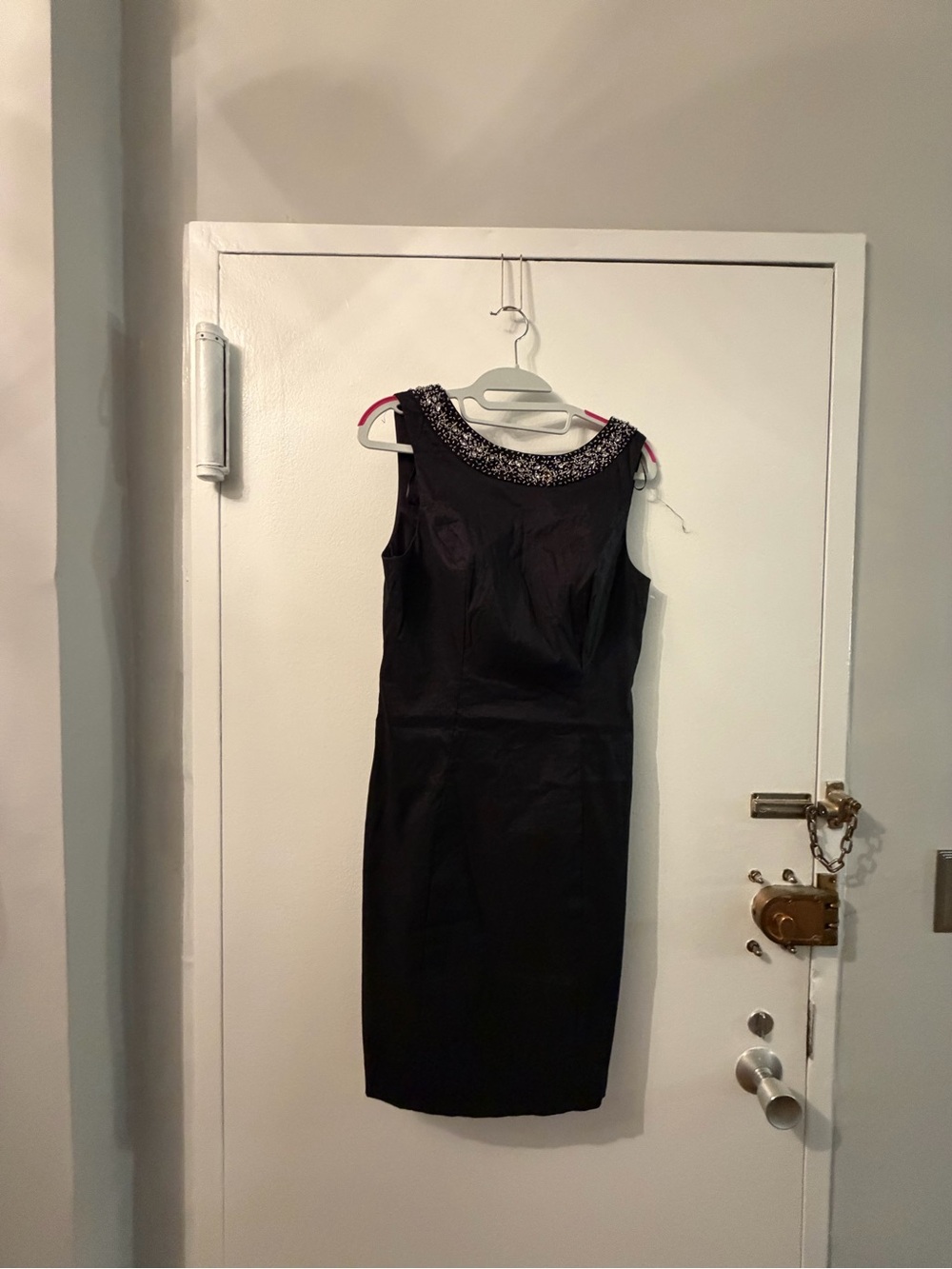 Cachet Black Midi Sheath Dress with Beaded Collar